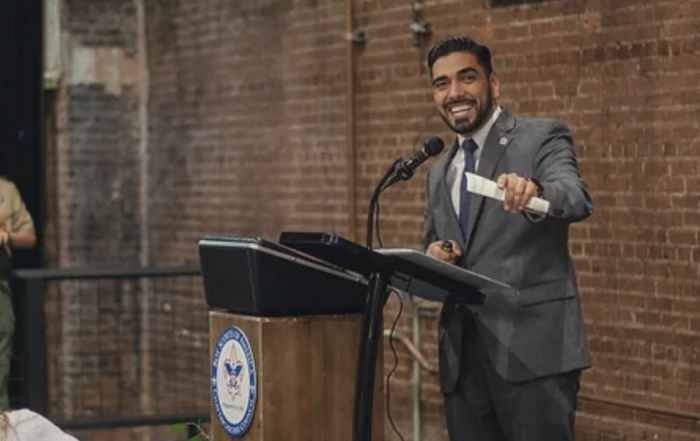 Juan Osorio addresses a crowd.